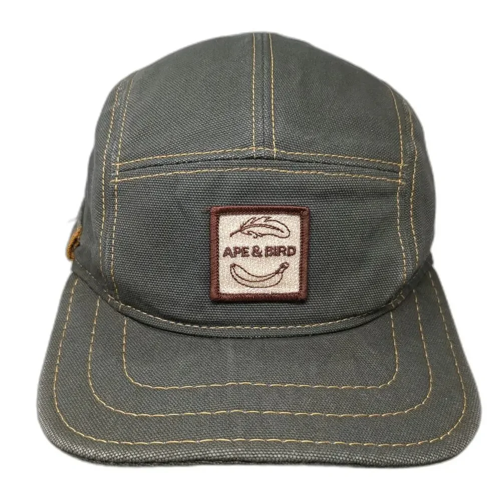 Ape & Bird 5 Panel Green Hat OS Strapback Canvas Contrast Stitch Made in USA